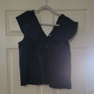 crown & ivy Navy Ruffle V-Neck Sleeveless Camisole
